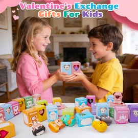 Tiaxidex Valentines Day Gifts for Kids, Contains 24 PCS of Valentine's Day gift boxes & 24PCS Animal Squishy Toys, Classroom Prizes, Perfect for Boys & Girls Classroom Gift Exchanges at School