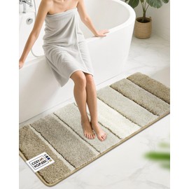 COSY HOMEER Bathroom Rugs 59"x20", Ultra Soft Absorbent Bath Mat with Non-Slip TPR Backing, Machine Washable Shaggy Rug for Bathroom Floor, Beige