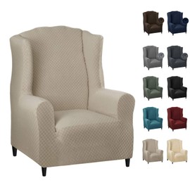 MAXIJIN Wingback Chair Covers 1-Piece Stretch Wing Chair Covers Soft Thick Wingback Armchair Slipcover Non-Slip High Back Chair Furniture Protector Washable (Wing Chair, Khaki)