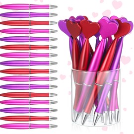 48 Pieces Heart Shaped Valentine's Day Pens Heart Ballpoint Pens Spin Heart Office Pens 1 mm Black Gel Ink Rollerball Kids Party Favor Pens for School Supply (Red, Pink, Purple, Classic Style)