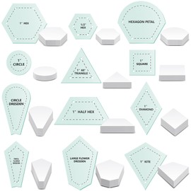 Cinnvoice 612 Pcs Patchwork Paper Piecing Supplies 12 Shapes Acrylic Patchwork Templates Set with 600 Pcs Paper Piecing for Sewing Dresden Plate Triangle Hexagon Quilting Template (Light Green)