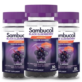 Sambucol Black Elderberry Gummies - Elderberry with Zinc and Vitamin C for Adults, Sambucus Elderberry Gummies, Immune Support Gummies - 30 Count, 3 Pack