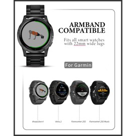 YABZOZ Metal Strap Compatible with Garmin Venu 2 / Venu 3 / Vivoactive 4 / Forerunner 255 / Forerunner 255 music 46mm Stainless Steel Classy Replacement Strap (Black)