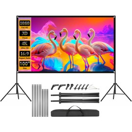 Outdoor Projector Screen with Stand, SCREENMAX 100 inch Foldable Projector Screens with Portable Carry Bag, 16:9 4k HD Rear Front Wrinkle-Free Projection Screen for Movie Night and Indoor Home Theater