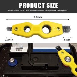 Gasedin Car Battery Terminal Cleaners, 4-in-1 Anti-Corrosion Battery Cleaning Brush with Steel Wire, Automotive Battery Terminals Machine Parts Cleaner Tool, Car Accessories (Yellow)