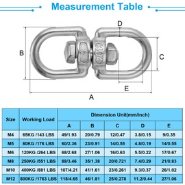PATIKIL Double Ended Swivel Eye Hook M5 Working Load 80kg/176 lbs, 4 Pack 304 Stainless Steel Eye to Eye Swivel Shackle Ring Connector for Marine Mooring Hanging