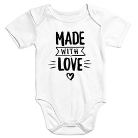 MoonWorks Baby Bodysuit Made with Love Heart Love Organic Cotton Short Sleeve Bodysuit with Print, White