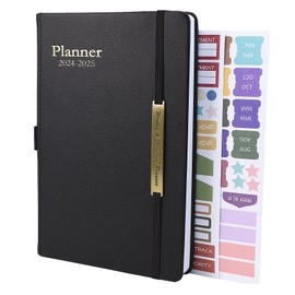2024-2025 Diary - 18 Month Mid Year Calendar from July 2024 to December 2025, A5 Week to View Diary Weekly Monthly Planner with Leather Cover, Pen Loop, Inner Pocket (Black)