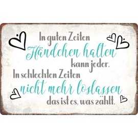 Sunature Tin Sign with Saying 'Guten Zeiten Handchen' Metal Sign Wall Decoration 20 x 30 cm Curved 4 Holes Sheet Steel Rectangular
