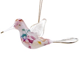Hummingbird Ornament – Hand Blown Egyptian Glass Fire Painted Marbled Design, Pink