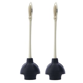 Superio Beige Toilet Plunger (2 Pack) Heavy Duty Rubber Plunger with Long Handel Comfort Grip