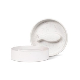 Fringe Studio "Speckled Fish Bone Small Ceramic Cat Bowl, Slow Feeder Pet Bowl (5" Diameter x 1.25" H, 5.5 fl.oz.), PetShop Collection (780SM001)