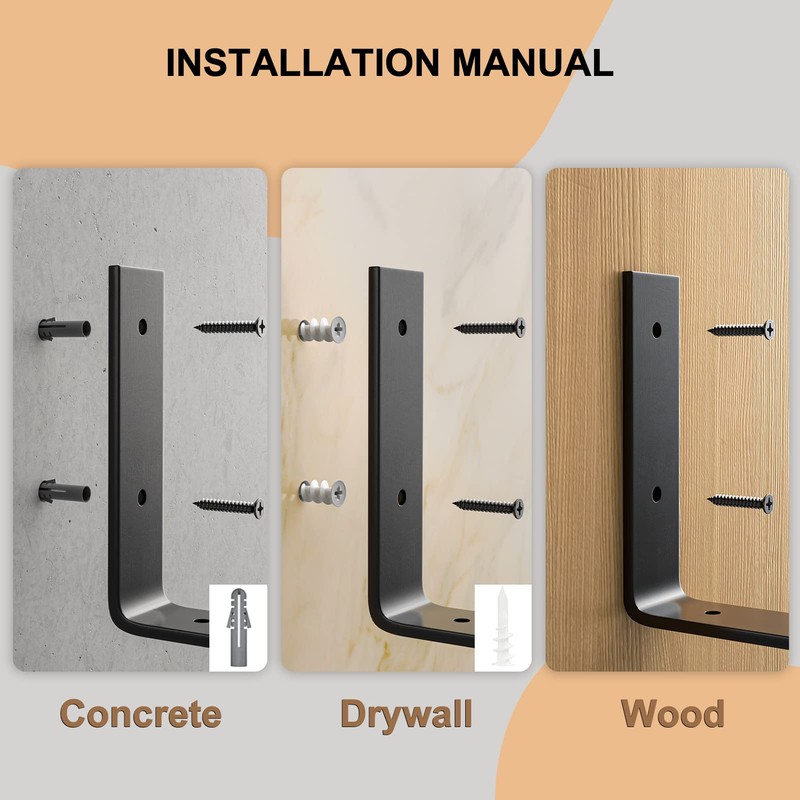 LuckIn 8 Inch Wall Shelf Brackets (Fit 7.25" Board) 4-Pack,