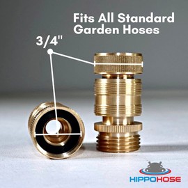 Hippohose Quick Connector Garden Hose Fittings (2 Pack) - Leak Free - 3/4" Snap-On Water Hose Adapter for Quick Release - Solid Brass - Quick Connection Garden Hose Connectors