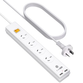 HITRENDS Power Board with 1.5M Extension Cord, Power Strip Surge Protector - 4 Widely AC Outlets 2 USB, 240V/10A, Wall Mount for Home, Office, Travel