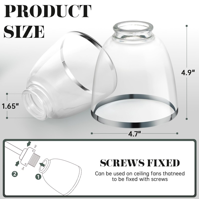 Eidonta 4 Pack Clear Glass Shade Replacements, Bell Shaped Glass