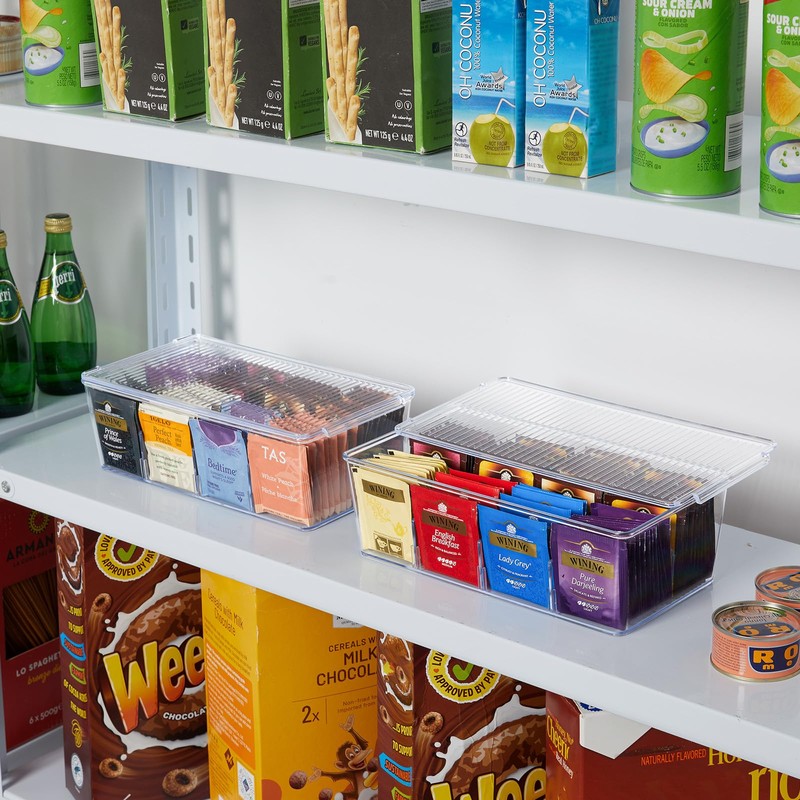 Lifewit Tea Bag Organizer with lids, Plastic Teabag Box with