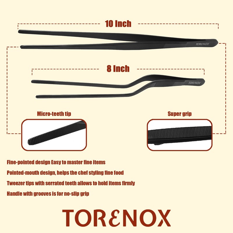 Kitchen Tweezers 10 Inch Straight and 8 Inch Offset -