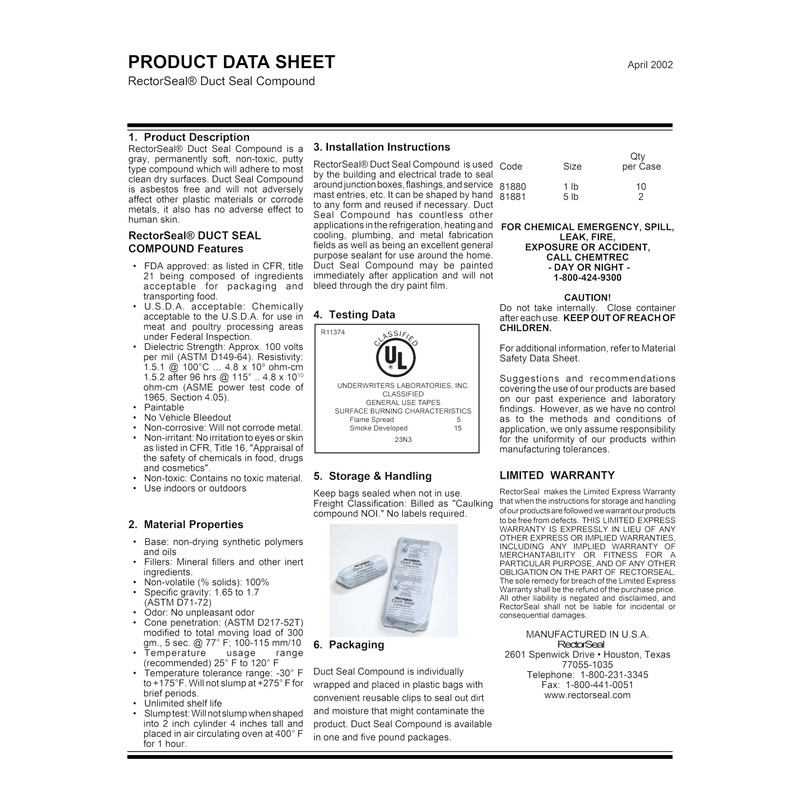 Rectorseal 81880 1-Pound Duct Seal Compound Gray