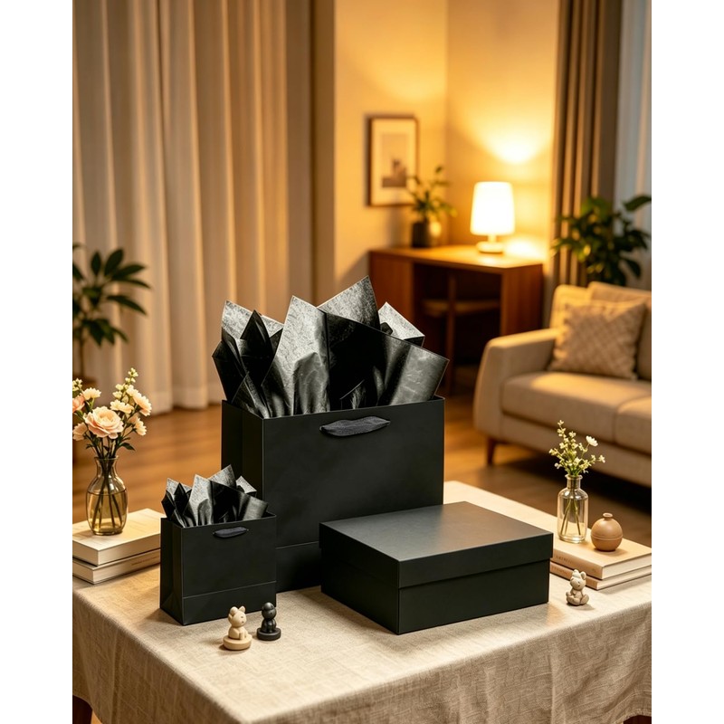qiqee Black Gift Bags with Tissue Paper Mulit Assorted Sizes