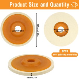 FAELNK Pack of 8 Wool Polishing Attachments, Angle Grinder, Polishing Disc, 125 mm, Buffing Disc, Angle Grinder, Round Flex Polishing Discs for Drill, Angle Grinder, Grinding Tool