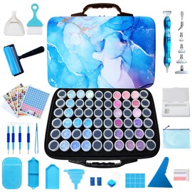 Muzagroo Art Diamond Painting Storage Containers, 60 Slots Diamond Painting Accessories and Tools for Diamond Art, Portable Shockproof Organizer Case for Diamond Painting Kits M (Blue)