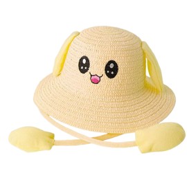 Harilla Sun Hat for Women & Men, UV Protection Beach Hat with Movable Ear, Foldable Summer Hat, Straw Hat with Wide Brim, Fishing Hat for Outdoor Camping, Travel, Party, Yellow