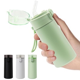 Veftsvy Stainless Steel Water Bottle with Straw, Mini Thermos Flask, Leak-Proof, 100% Leak-Proof, One-Hand Opener, Insulated Bottle for Outdoor, Sports, School (Green)