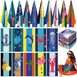 SmoothNovelty 10 Pcs Microfiber Oversized Beach Towels Pool Towel Bulk 59 x 28 In Large Lightweight Quick Dry Blankets Sand Proof Absorbent Soft Bath Swim Towel for Adults Kids Yoga Gym Sports Camping