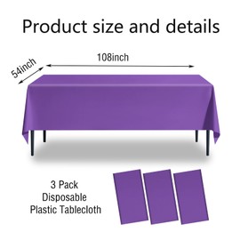 CXSAZRY 3 Pack Purple Plastic Tablecloth Disposable Table Covers Purple Table Cloths for 6 to 8 Foot Tables Indoor or Outdoor Parties Birthdays Weddings Christmas Buffet Table (Dark Purple)