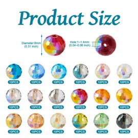 Pandahall 140Pcs 8mm Faceted Glass Beads AB Color Round Glass Crystal Beads Colorful Glass Beads Faceted Rondelle Spacer Beads Gemstones Beads for Women Bracelet Jewelry Making