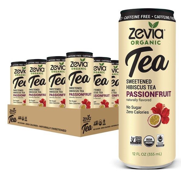 Zevia Organic Sugar Free Iced Tea, Passionfruit, Caffeine Free, 144 Fl Oz