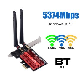 WiFi 6E AX210 PCI-E Tarjeta de red WiFi BT5.3 160MHz Tri-Band expande WiFi en 6GHz/5GHz/2.4GHz 5400Mbps Gigabit AX210ngw PC de computadora PCIe Adaptador inalámbrico WiFi 6E 802.11ax ac MU-MIMO para