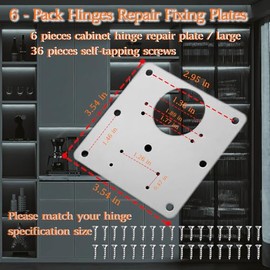 6 Pack Cabinet Door Hinge Repair Plates, Metal Cabinet Hinge Repair Replacement Kit, Cabinet Hinge Repair Brackets, Hinges Repair Fixing Plates with Screw for Kitchen Cupboard Door Locker Cabinet Door