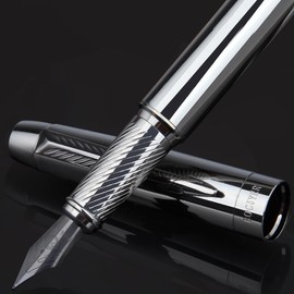 BOCIYER Fountain Pen with Fine Nib & Black Ink, Refillable & Elegant Bent Nib Design, Calligraphy Pens for Writing, Best Fountain Pen for Smooth & Fancy Writing(Grey)