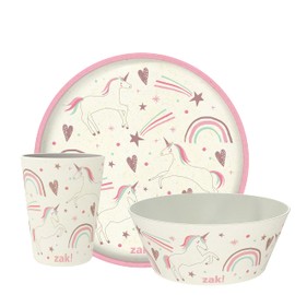Zak Designs Zak Designs Kids Dinnerware Set 3 Pieces, Durable and Sustainable Melamine Bamboo Plate, Bowl, and Tumbler are Perfect for Dinner Time with Family (Fanciful Unicorn)