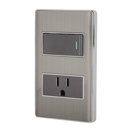 Volteck PA-APCO1-LA, Placa armada 1 interruptor sencillo y 1 contacto de 2 polos + tierra color acero línea Lisboa