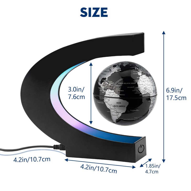 Surplex C-shape Magnetic Floating World Map, Globe with LED Display,