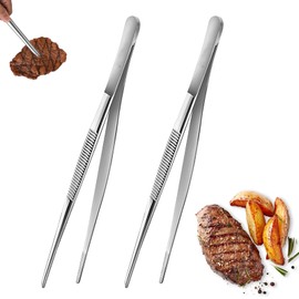 Xinlon 2 Pieces 30 cm Kitchen Tongs, Kitchen Utensils, Grill Tongs, Stainless Steel Kitchen Tongs for Decorating Food, Cooking, Steak, Barbecue, Baking