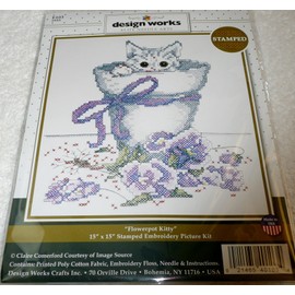 Design Works Stamped Embroidery Kit FLOWERPOT KITTY