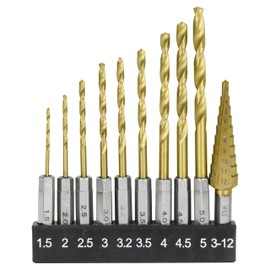 E-Value ETD-10STEP Hexagonal Shaft Iron Drill & Step Drill Set, Titanium Coating, Set of 10