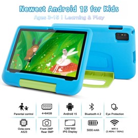 Android 15 Tablet for Kids – Kids Tablet with 10.1” Display, 8GB+64GB, Octa-Core, WiFi 6, 5000mAh, Parental Controls & Pre-Installed Kids Apps, Tablets with EVA Case