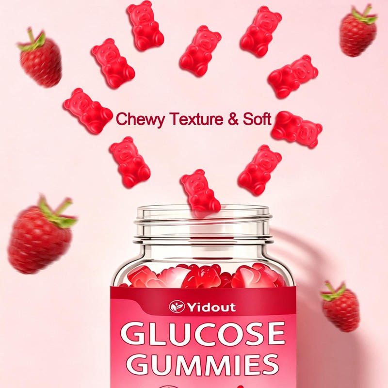 Glucose Gummies Raspberry Flavor, Quick Energy Fuel Support for Active