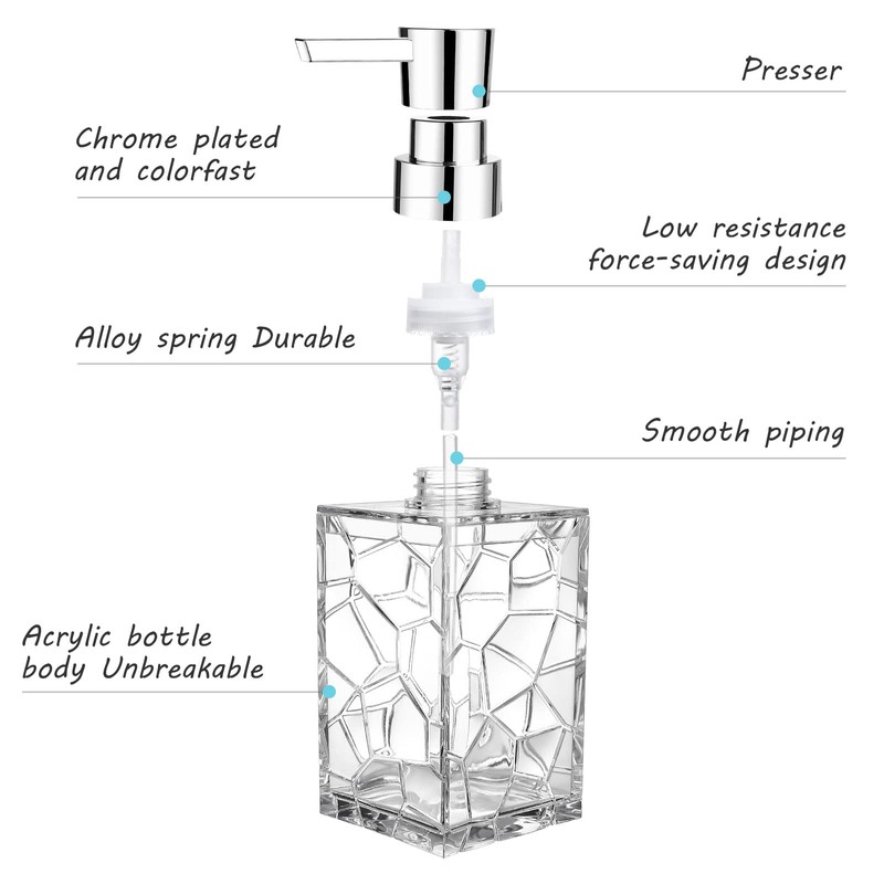 2 Pack Hand Soap Dispenser Set, Clear Acrylic Plastic Liquid