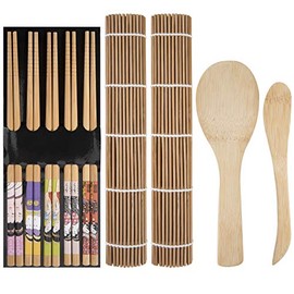 Sushi Making Tools Set Include Bamboo Sushi Rolling Mats Rice Paddle Spreader Chopsticks for Chef Beginner Kitchen DIY 9pcs