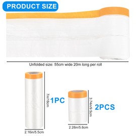 Pre-Taped Masking Film, 2 Rolls Dust Sheets for Decorating, Plastic Drop Cloth, Pull Down Drop Sheet Film Roll, Masking Paper for Spraying Painting Car Floor Furniture Covering, 240cmx14 m/55cmx19 m