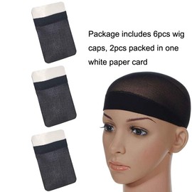 6pcs Soft Comfortable Stretchy Nylon Wig Cap Unisex Wig Stocking Cap Hair Cup for Women and Men - Black