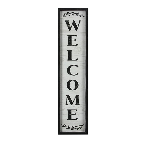 Young's 7" x 1.25" x 30" Inc Wood Vertical Welcome Sign, White/Black