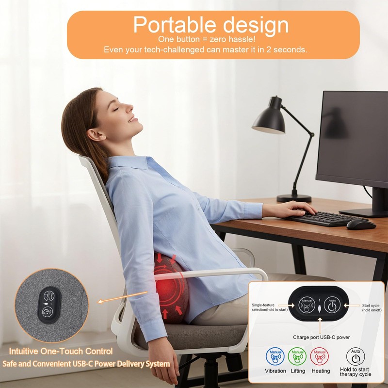 3-in-1 Lumbar Massager with Heating/Vibration/Adjustable Traction Memory foam lumbar pillow