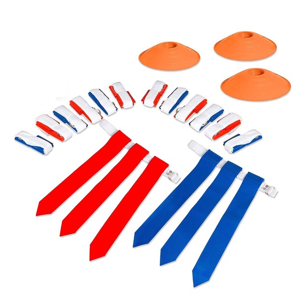 Play Platoon 14 Player Flag Football Deluxe Set - 14 Belts, 42 Flags, 12 Cones & 1 Mesh Carrying Bag for Flag Football